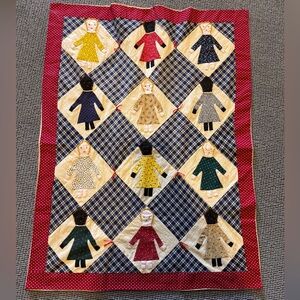 Vintage Handmade “Sunbonnet Doll” Quilt Wall Hanging – Approx. 2x4 ft